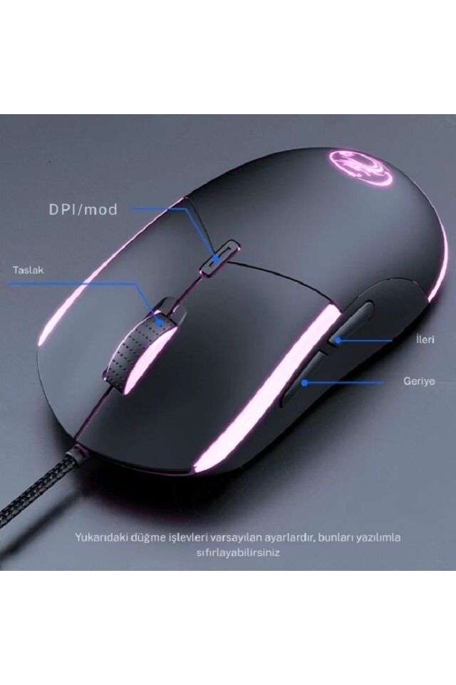 TechTic Ergonomik Çift El Kullanım Gamer Kablolu Oyuncu Mouse RGB T30 Ayarlanabilir 3200DPI
