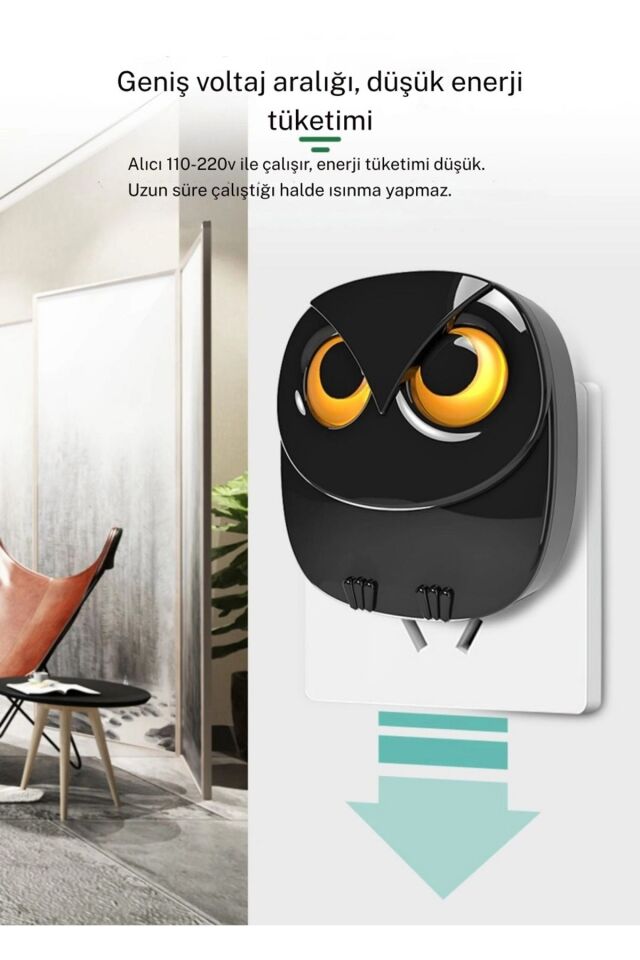 Kablosuz Kapı Zili Sevimli Baykuş Işıklı 1Alıcı 2Buton 35 Zil Sesi 5 Ses Seviyesi Çağrı