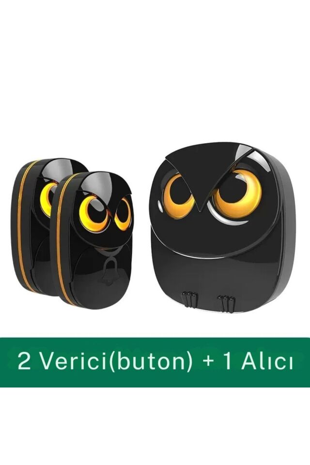 Kablosuz Kapı Zili Sevimli Baykuş Işıklı 1Alıcı 2Buton 35 Zil Sesi 5 Ses Seviyesi Çağrı