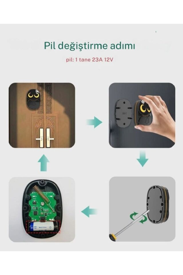 Kablosuz Kapı Zili Sevimli Baykuş Işıklı 1Alıcı 2Buton 35 Zil Sesi 5 Ses Seviyesi Çağrı