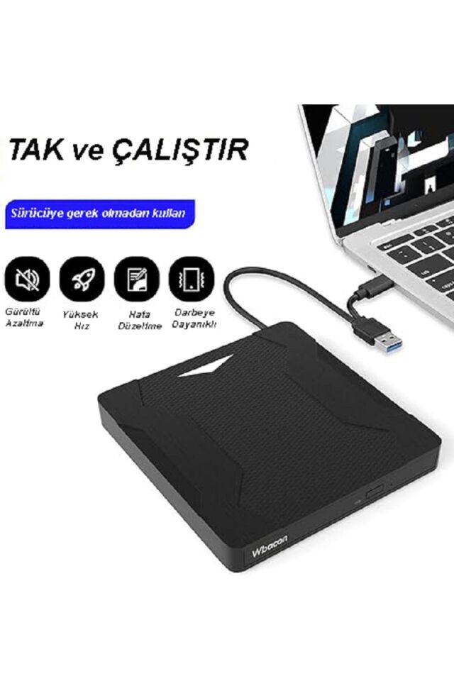 Harici DVD Sürücüsü USB 3.0 Type-C Sessiz CD Dvd Okuma Çok Fonksiyonlu MikroSD Kart SD Kart