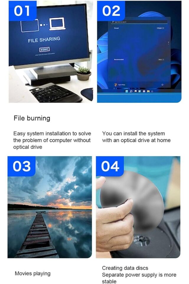 Harici DVD Sürücüsü USB 3.0 Type-C Sessiz CD Dvd Okuma Çok Fonksiyonlu MikroSD Kart SD Kart