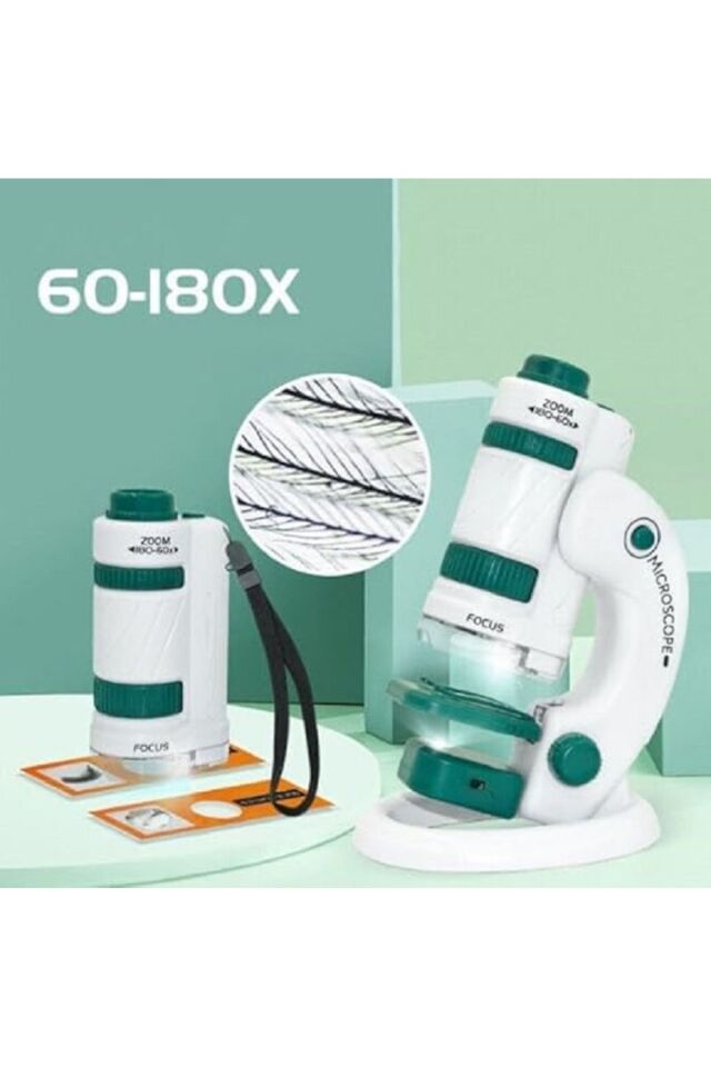 Dijital Mikroskop Seti 60-180x Büyütme El Mini Eğitici Çocuk Mikroskobu 21 Parça Eğitici Set