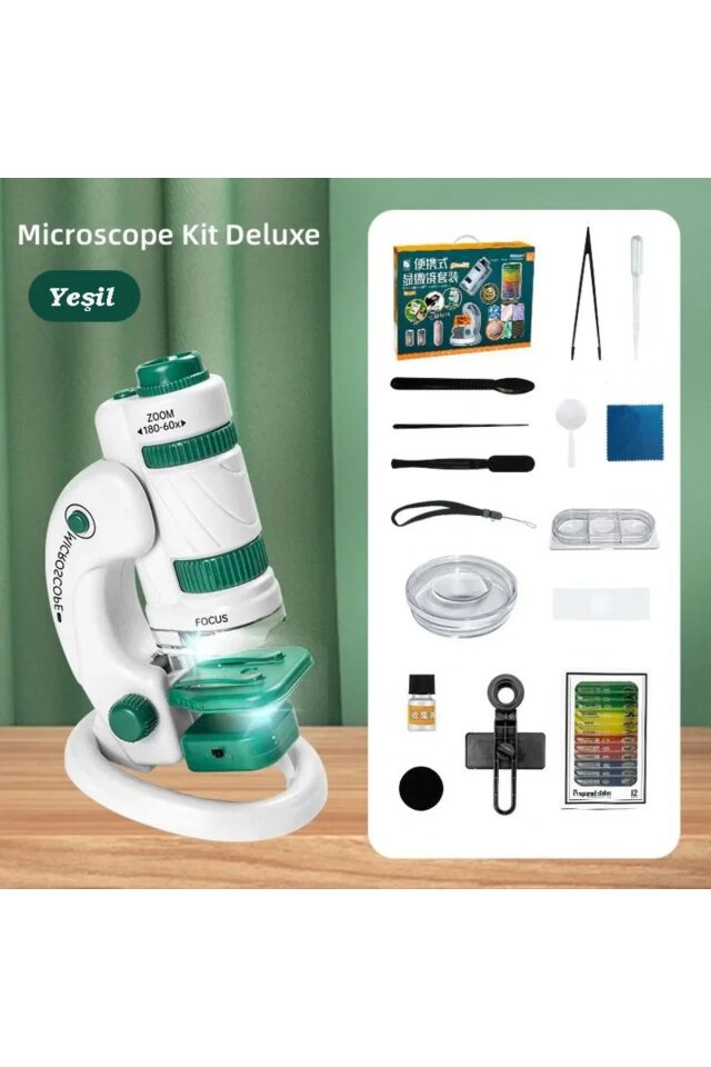 Dijital Mikroskop Seti 60-180x Büyütme El Mini Eğitici Çocuk Mikroskobu 21 Parça Eğitici Set