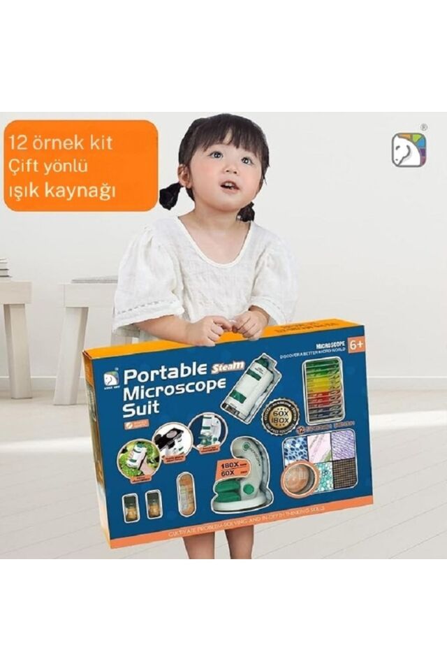 Dijital Mikroskop Seti 60-180x Büyütme El Mini Eğitici Çocuk Mikroskobu 21 Parça Eğitici Set