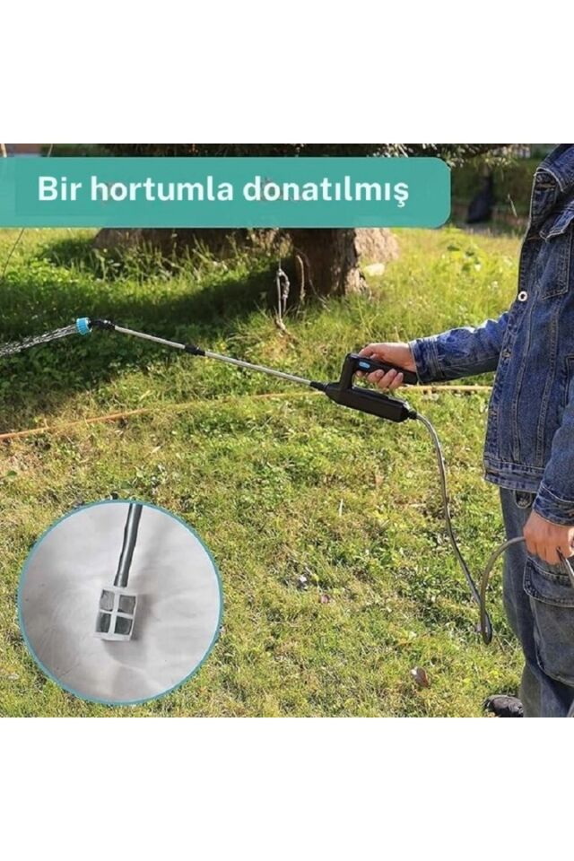 Elektrikli Yüksek Basınçlı Su Tabancası Bahçe Püskürtücü 5m Hortum 3 Nozul Araç Yıkama 7.4v