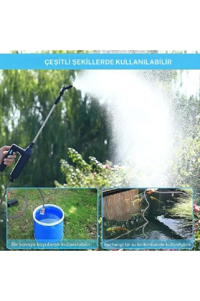 Elektrikli Yüksek Basınçlı Su Tabancası Bahçe Püskürtücü 5m Hortum 3 Nozul Araç Yıkama 7.4v