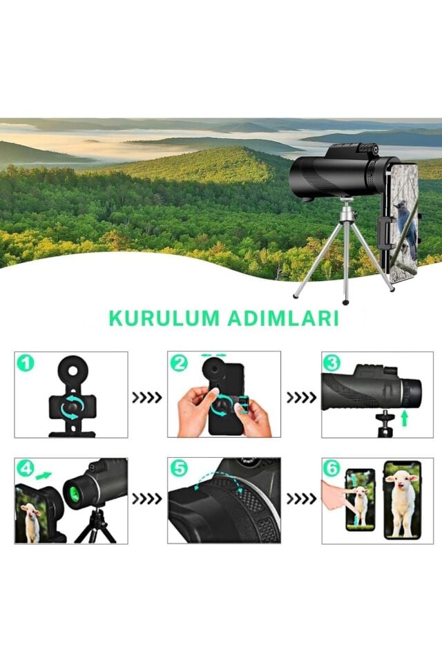 80x100 Taşınabilir Monoküler Dürbün Teleskop Uzun Menzilli Tek Göz Dürbün Avcılık Spor Kamp