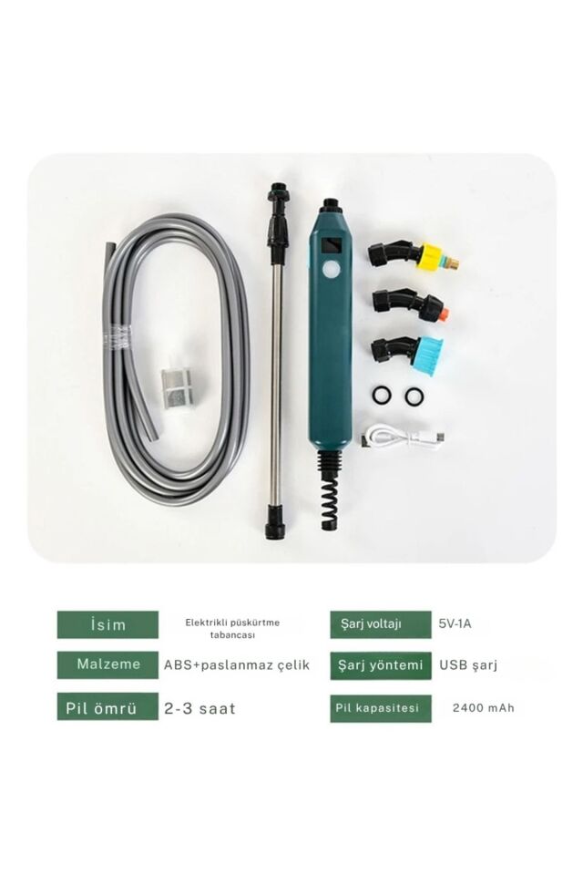 Yüksek Basınçlı Taşınabilir Elektrikli Bahçe Püskürtücü 3 Nozullu 2400mAh Bahçe Sulama Aracı