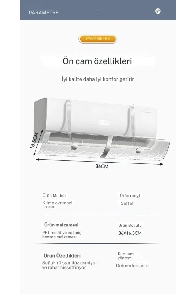 Klima Hava Deflektörü Yönlendirici Şeffaf Ayarlanabilir Klima Siperliği Çarpma Önleyici