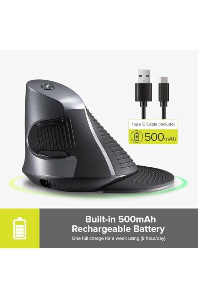 Kablosuz Dikey Mouse Sessiz 6 Tuşlu 800/1200/1600 DPI Bilek Destekli Ergonomik-Delux M618gx