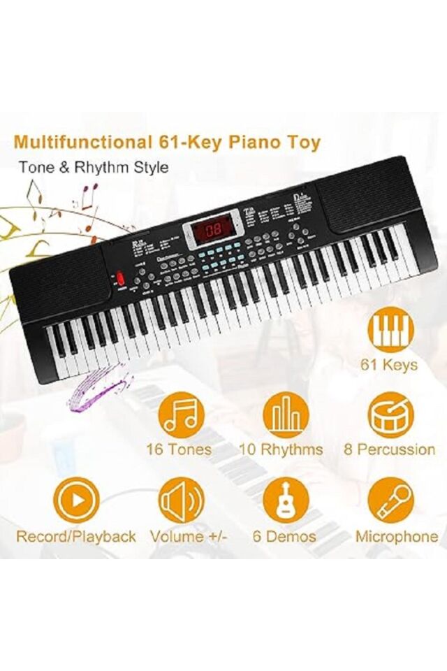 BD-602 Elektronik Klavye Org Piyano Mikrofonlu Pilli Adaptörlü Başlangıç İçin 61 Tuşlu