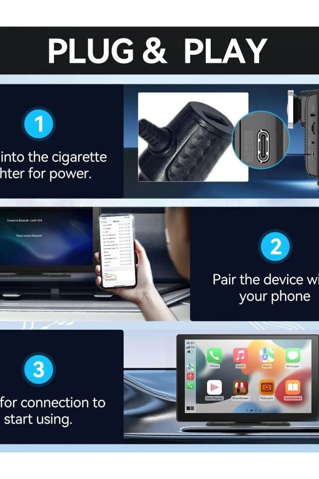 Kablosuz Tak Çalıştır 9.3İnç Apple Carplay Ve Android Auto Oto Multimedya Type-c Girişli