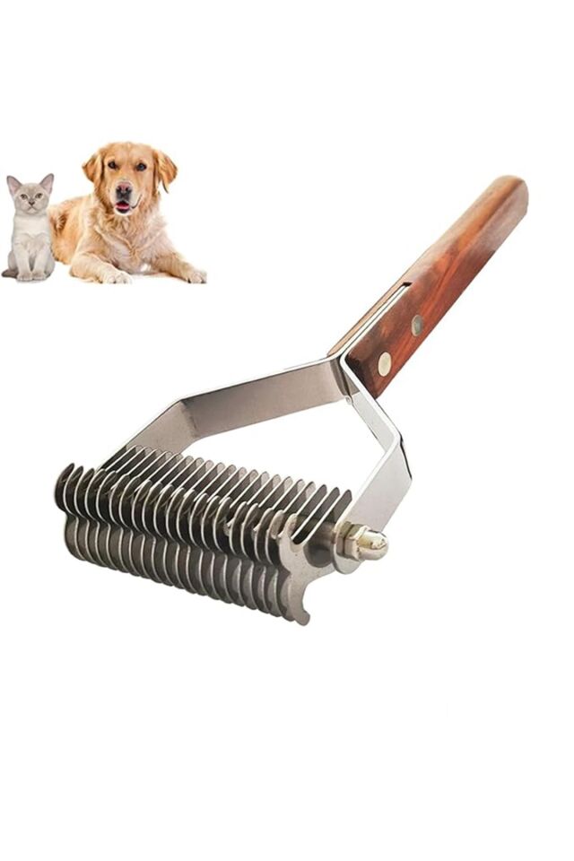 Evcil Hayvan Tarağı Çift Taraflı Kedi Köpek Kıtık Tüy Topak Açıcı Metal Dişli Ahşap Saplı