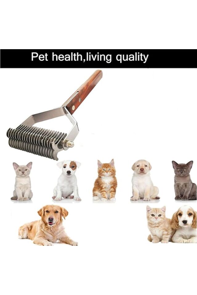 Evcil Hayvan Tarağı Çift Taraflı Kedi Köpek Kıtık Tüy Topak Açıcı Metal Dişli Ahşap Saplı