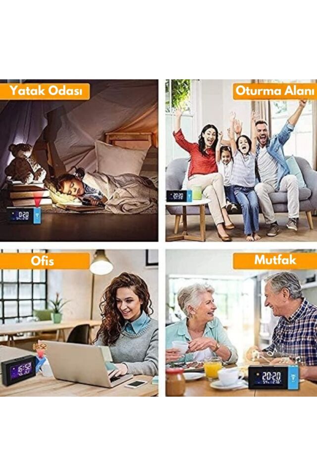 Projeksiyonlu Masa Saati Derece Nem Tarih Göstergeli Çalar Saat Alarm Duvara Yansıtmalı Saat