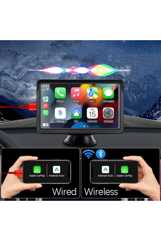 7İnç CarPlay&Android Auto Kablosuz Tak Çalıştır Multimedya Taşınır Apple Carplay MirrorLink