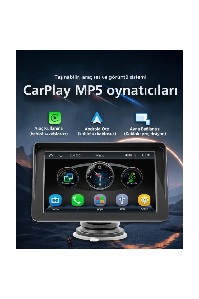 7İnç CarPlay&Android Auto Kablosuz Tak Çalıştır Multimedya Taşınır Apple Carplay MirrorLink