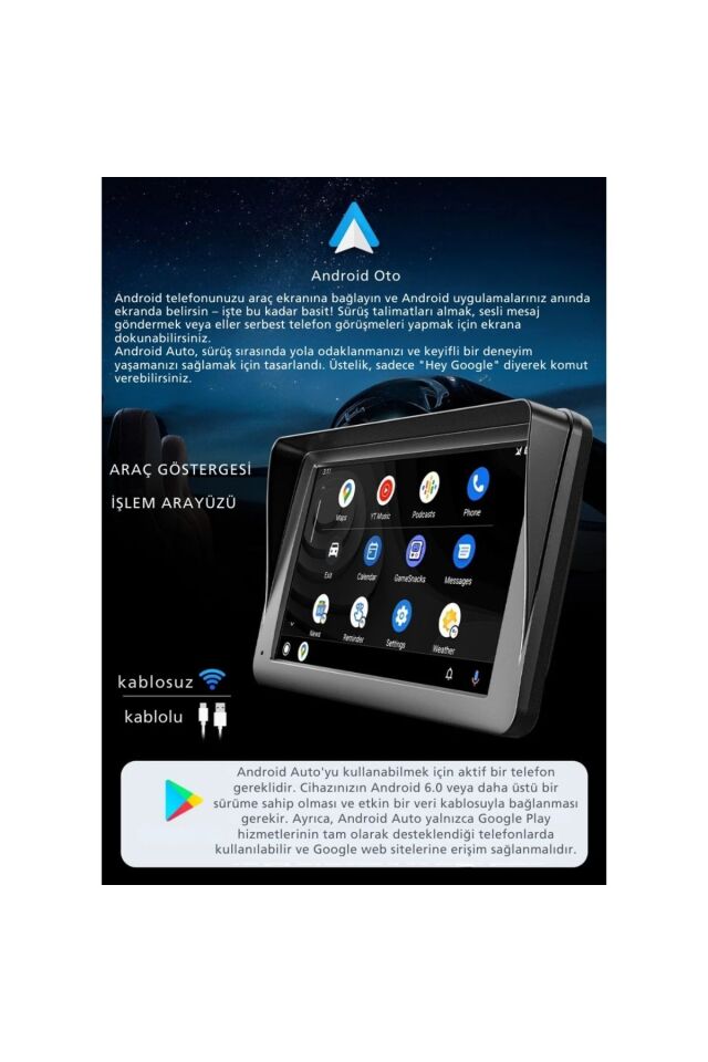 7İnç CarPlay&Android Auto Kablosuz Tak Çalıştır Multimedya Taşınır Apple Carplay MirrorLink