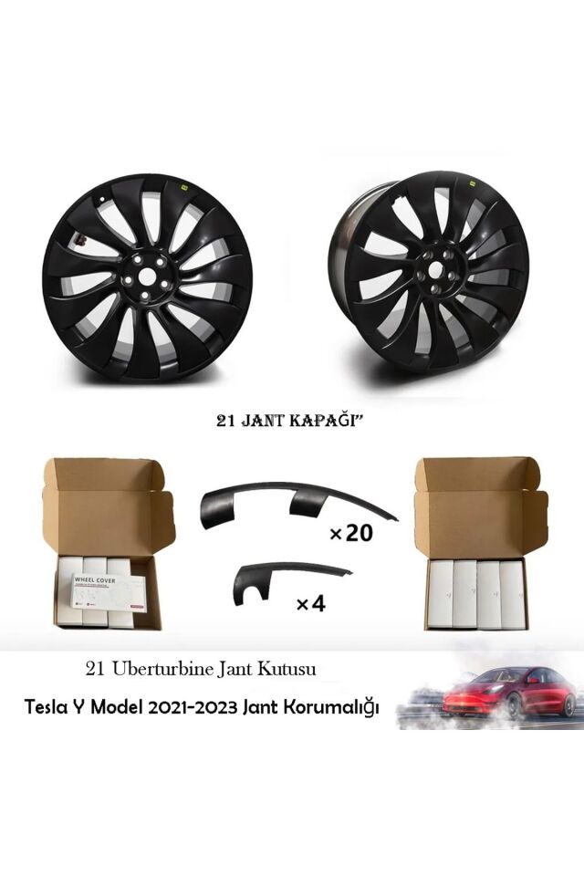 TecTic Tesla Y Modeli Jant Kapağı Koruyucu 2021-2023 İçin 21 İnç Jant Yama Uberurbine Mat Siyah