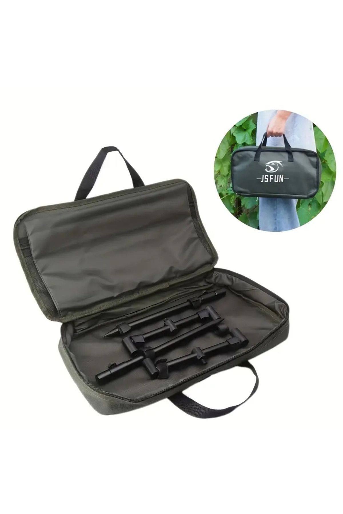 Sazan Balıkçılık Çantalı Buzz Sticks Buzzbar Bankstick Olta Çubuğu Tutacağı 2 Rods Kit Ayak