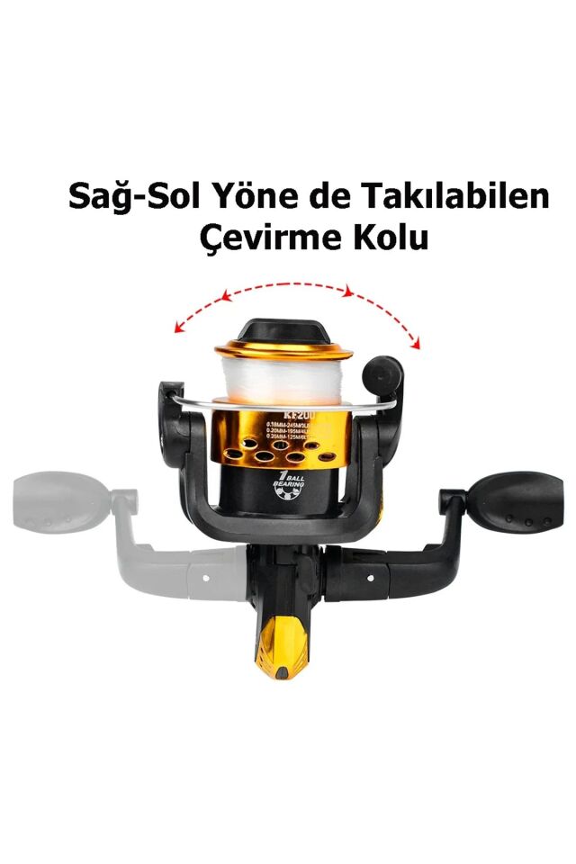 Olta Makarası AK200 5BB Olta Makinası Misinalı 5 Diş Sağa Sola Değiştirilebilen Çevirme Kolu