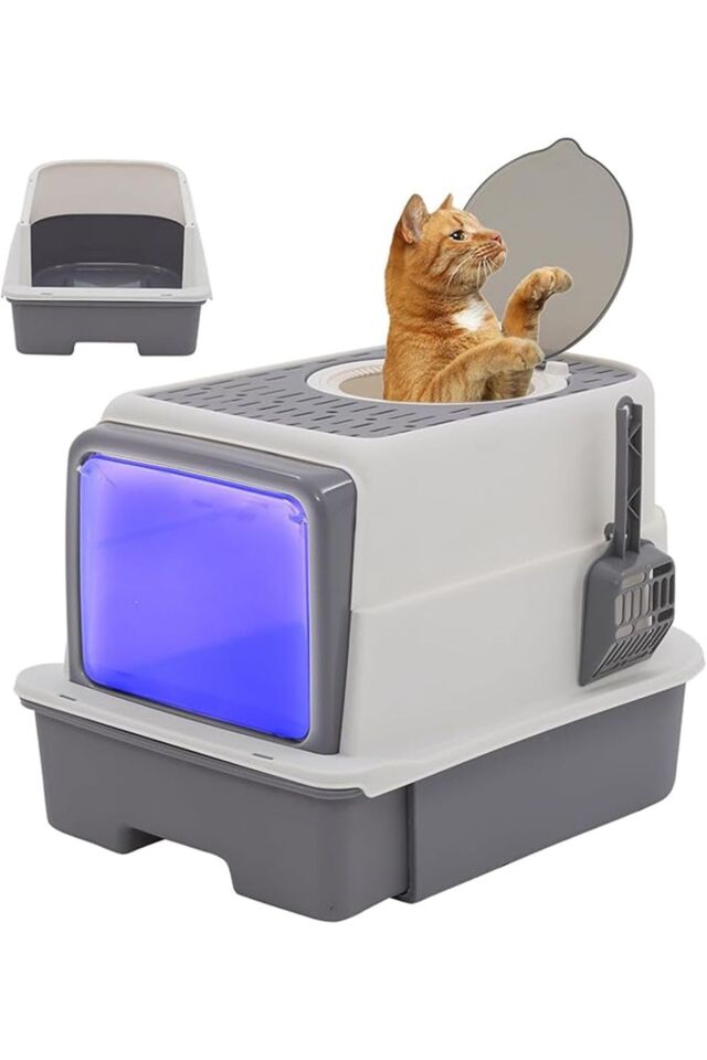 Lüx Büyük Boy Kapalı Kedi Tuvaleti Koku Giderme Üst Kapaklı(Boyun Kaşımalı)Çekmeceli Kürekli
