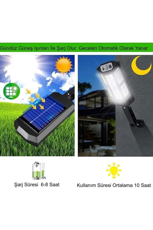 LED  Solar 3 Modlu Şarjlı Kumandalı Aydınlatma Sensörlü Güneş Enerjili