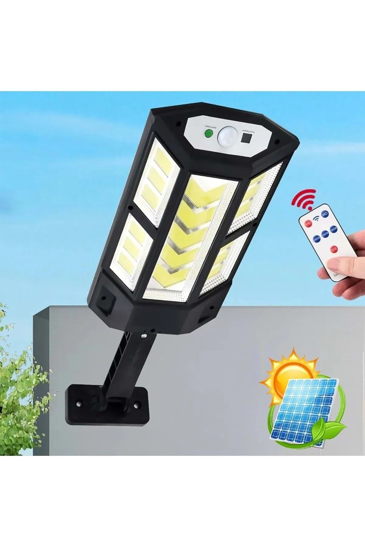 LED  Solar 3 Modlu Şarjlı Kumandalı Aydınlatma Sensörlü Güneş Enerjili
