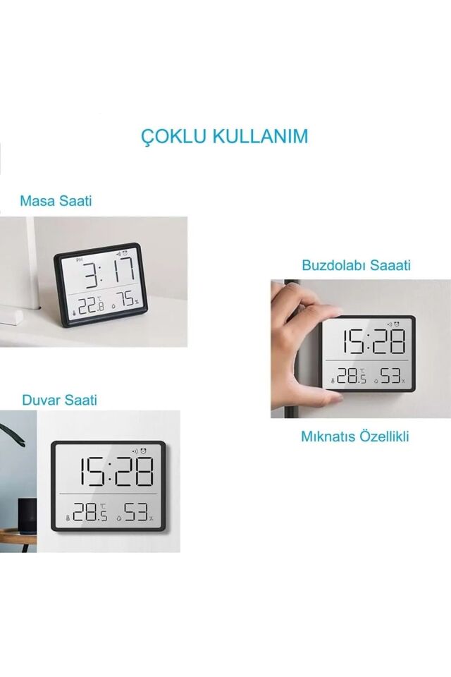 Dekoratif Çok Fonksiyonlu Dijital Ekran Mini Saat 9x7 cm Ultra İnce