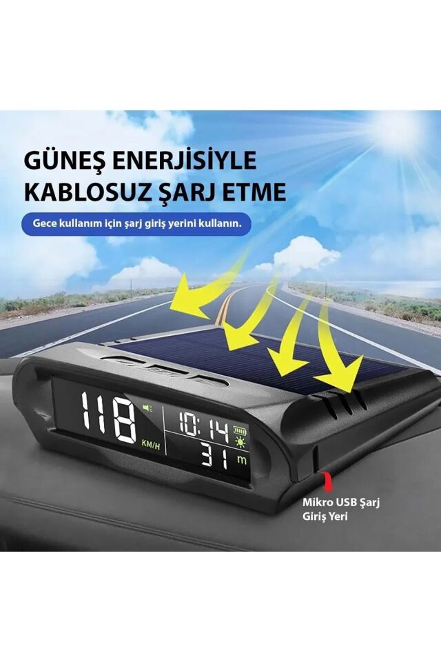 GPS Güneş Enerjili Hız Ölçer Hız Göstergesi Kablosuz KM/Hız Zaman Sıcaklık