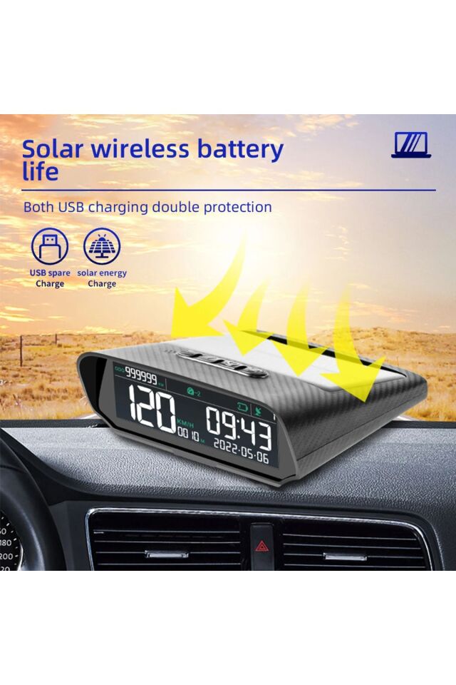 GPS Güneş Enerjili Hız Ölçer Hız Göstergesi Kablosuz KM/Hız Zaman Sıcaklık