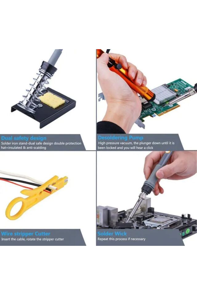 Yüksek Kalite Elektrikli Lehim Seti Havya Kiti Full Set  Digital Lcd 60w