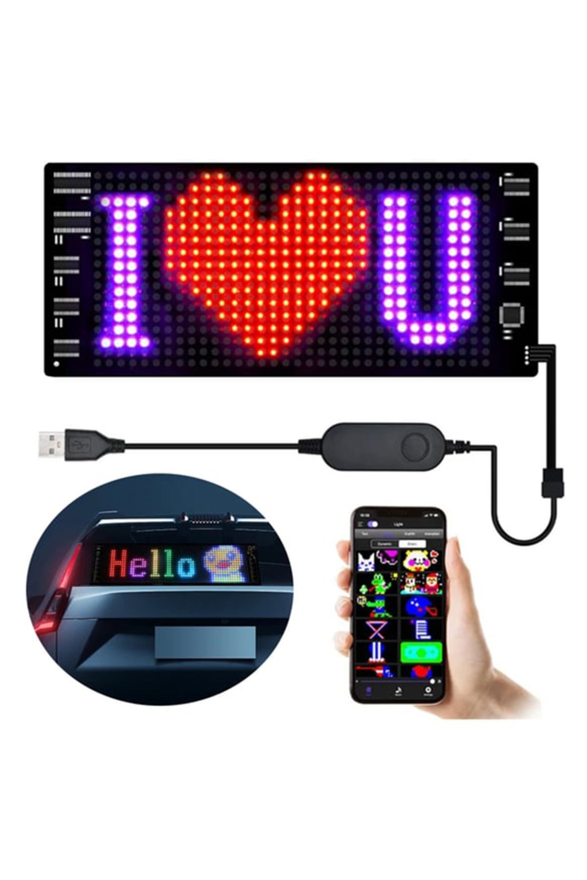 Araç Car Led Ekran Tabelaları Kayan Yazı Kişiselleştirilebilir Uygulama Kontrolü(17-7cm)