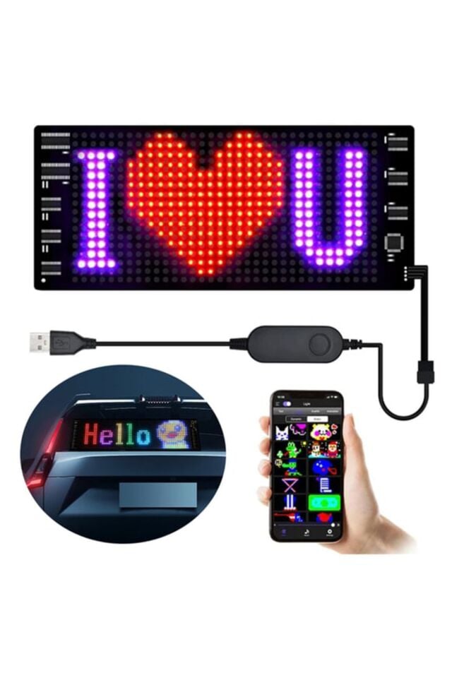 Araç Car Led Ekran Tabelaları Kayan Yazı Kişiselleştirilebilir Uygulama Kontrolü(17-7cm)