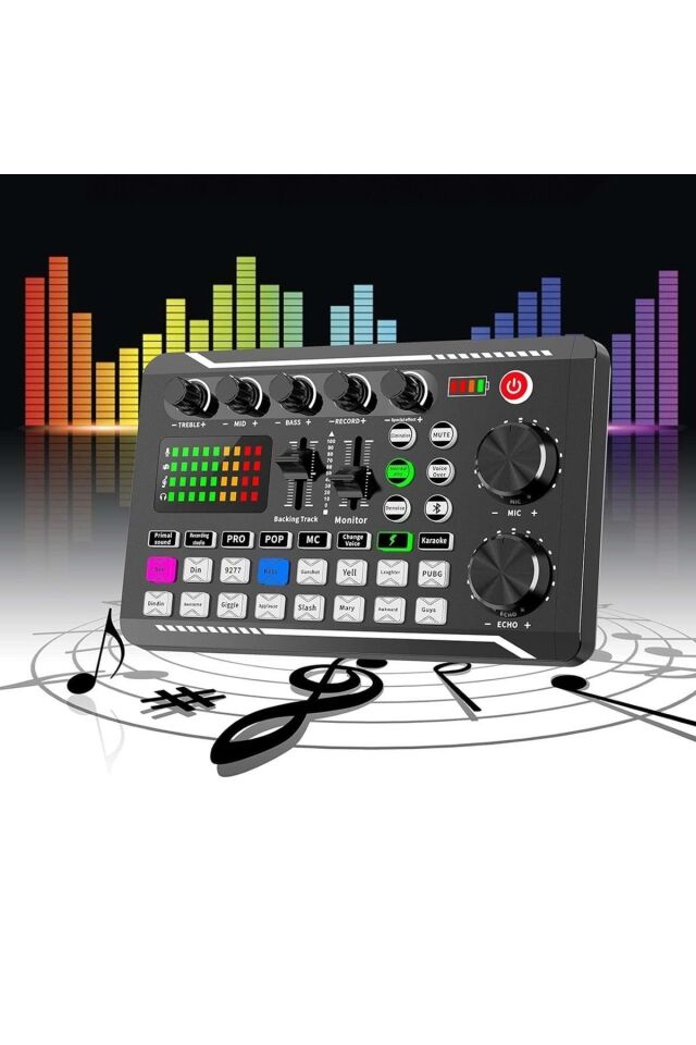 Stüdyo Kayıt Canlı Yayın Ses Mikseri Bluetooth Şarjlı Ses Kartı Dj Mikrofon Bağlantılı