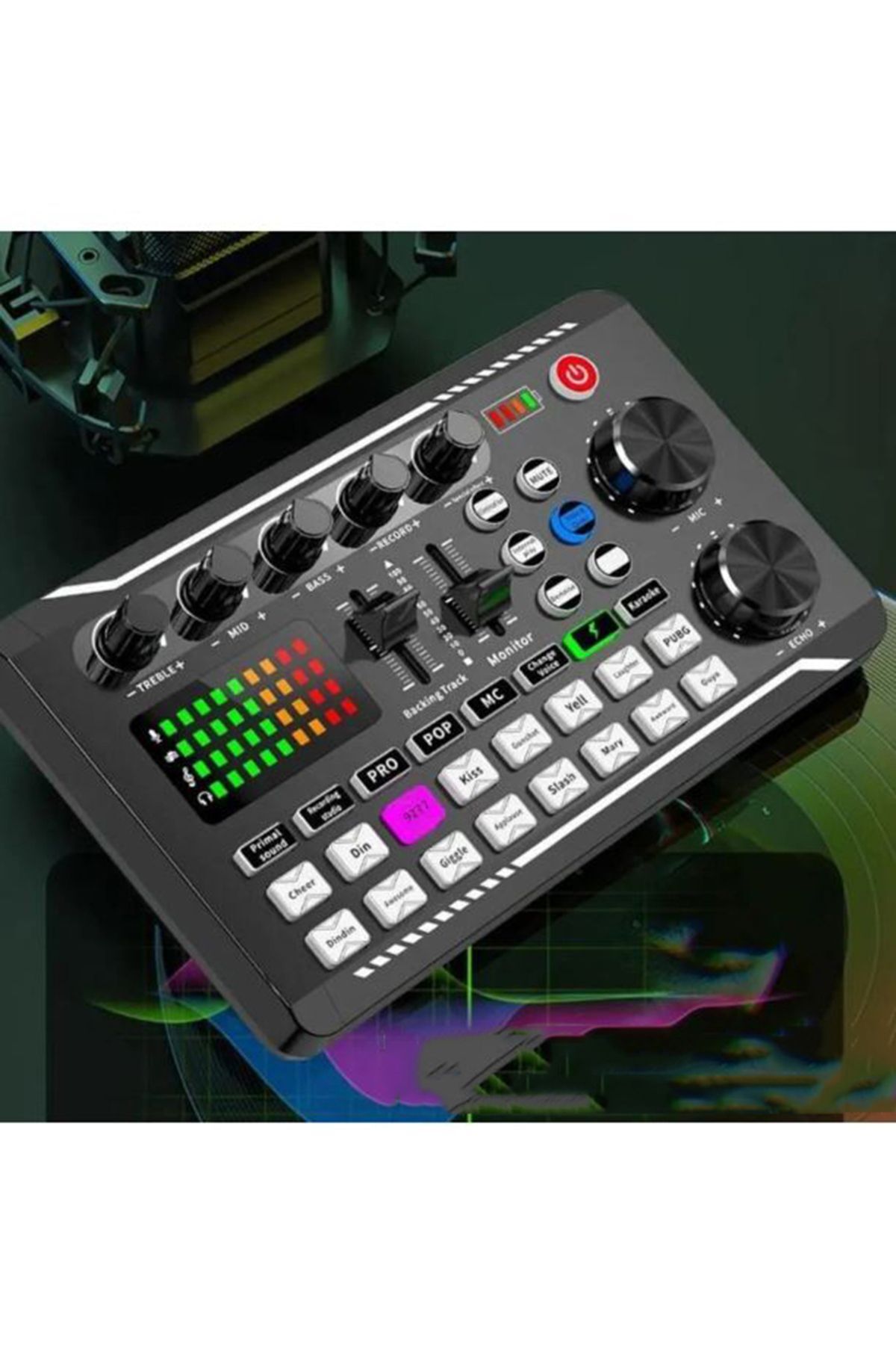 Stüdyo Kayıt Canlı Yayın Ses Mikseri Bluetooth Şarjlı Ses Kartı Dj Mikrofon Bağlantılı