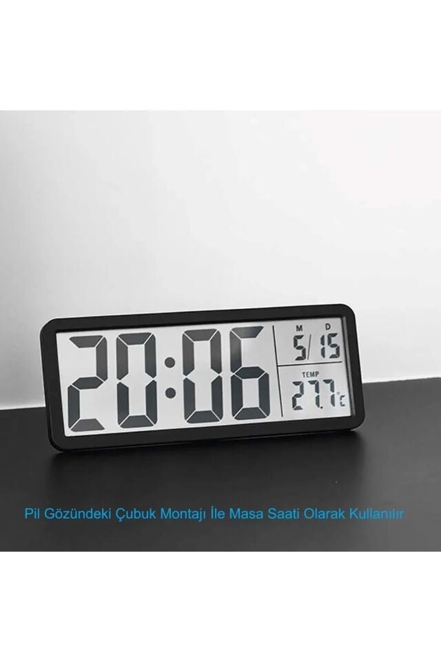 Myteck Lcd Ekran 20x8cm Dijital Duvar Saati Usb Pilli Zaman Sıcaklık Tarih