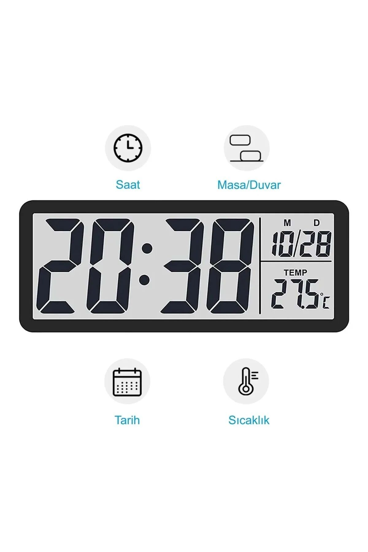 Myteck Lcd Ekran 20x8cm Dijital Duvar Saati Usb Pilli Zaman Sıcaklık Tarih