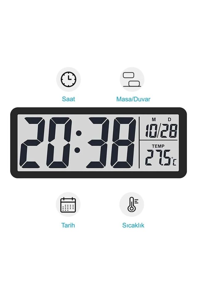 Myteck Lcd Ekran 20x8cm Dijital Duvar Saati Usb Pilli Zaman Sıcaklık Tarih