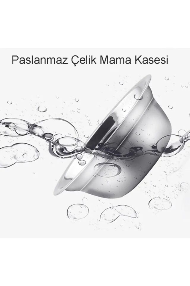 Kedi Mama Su Kabı Çelik Çift Mama Tası Evcil Hayvan Kasesi Suluk Yeşil
