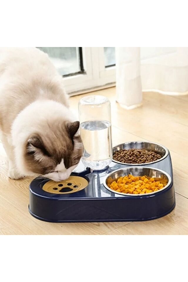 Kedi Mama Su Kabı Çelik Çift Mama Tası Evcil Hayvan Kasesi Suluk Yeşil