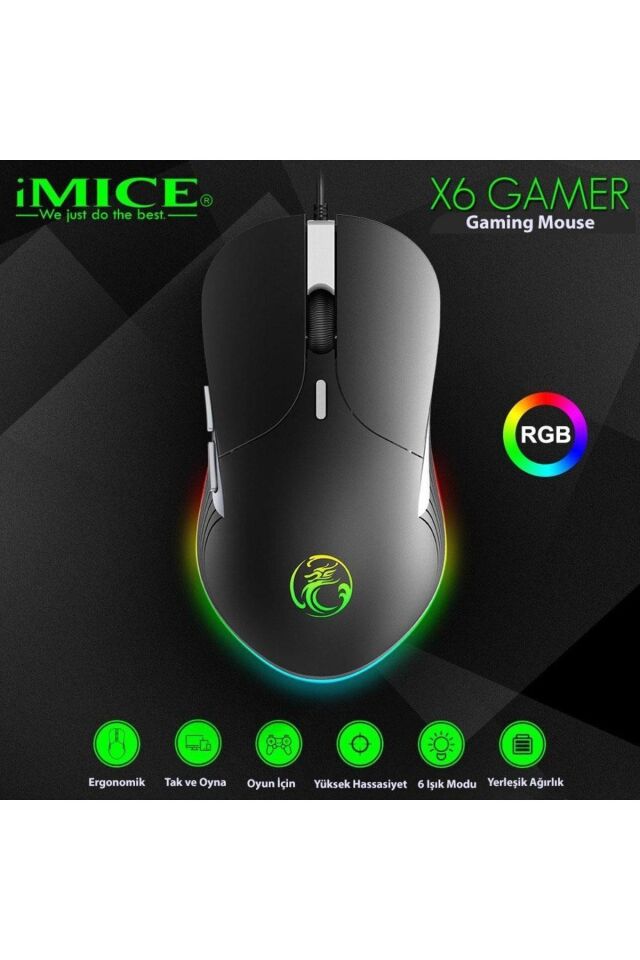 ctkg E-Sport X6 Gaming Mouse Gamer Işıklı Kablolu Oyuncu Mouse 3200 DPI shopselstreny 878477
