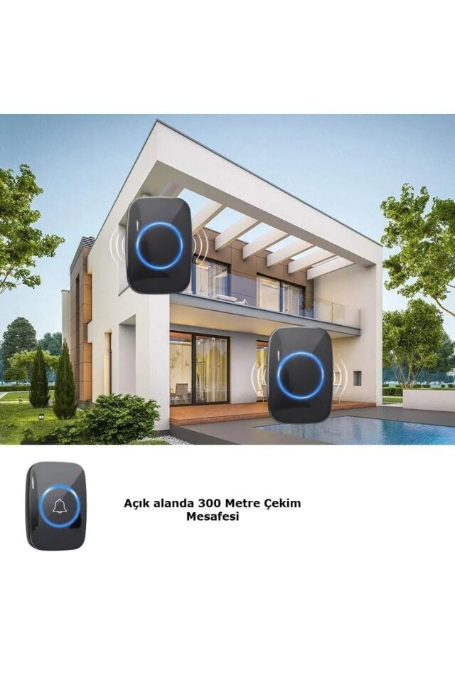 2Buton 1Alıcı Kapı Zili Led Işıklı Uzaktan Kumandalı Kablosuz Uzun Mesafe Yüksek Sesli