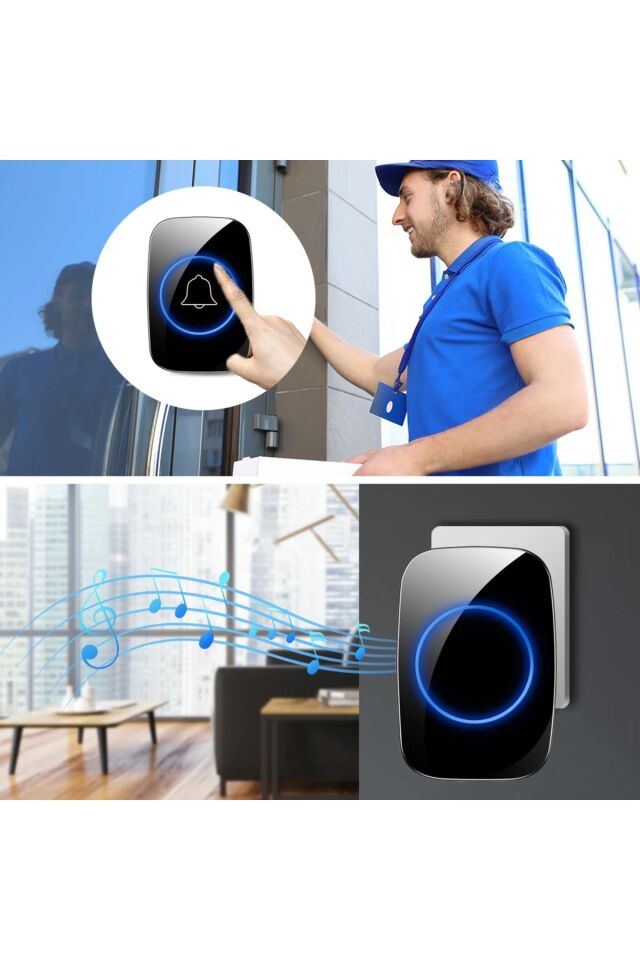 2Buton 1Alıcı Kapı Zili Led Işıklı Uzaktan Kumandalı Kablosuz Uzun Mesafe Yüksek Sesli