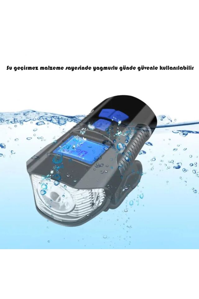 LCD Hız Göstergeli Su Geçirmez 1500Mah Kornalı Bisiklet Feneri Scooter Ön Far Lamba Işık