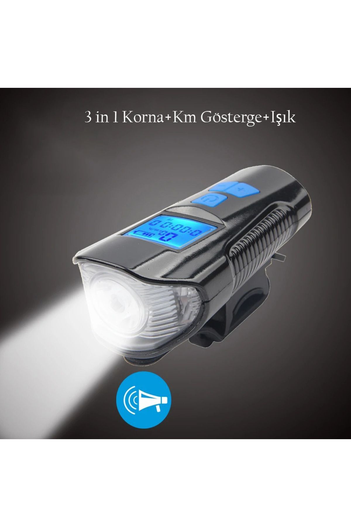 LCD Hız Göstergeli Su Geçirmez 1500Mah Kornalı Bisiklet Feneri Scooter Ön Far Lamba Işık