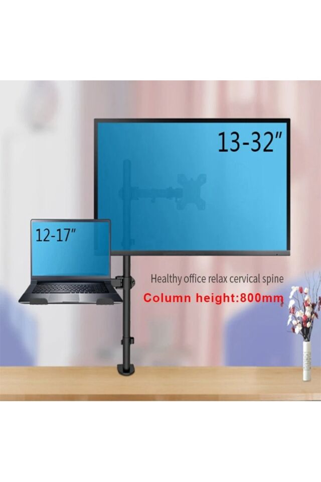 Ergonomik Çift Kol Monitör Laptop Tutucu 360° Dönen 10-32 Mönitör Tutucu 12-17 Laptop Standı