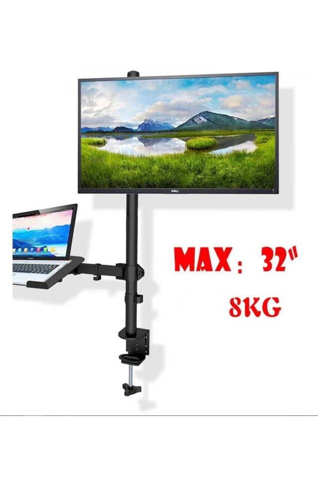 Ergonomik Çift Kol Monitör Laptop Tutucu 360° Dönen 10-32 Mönitör Tutucu 12-17 Laptop Standı