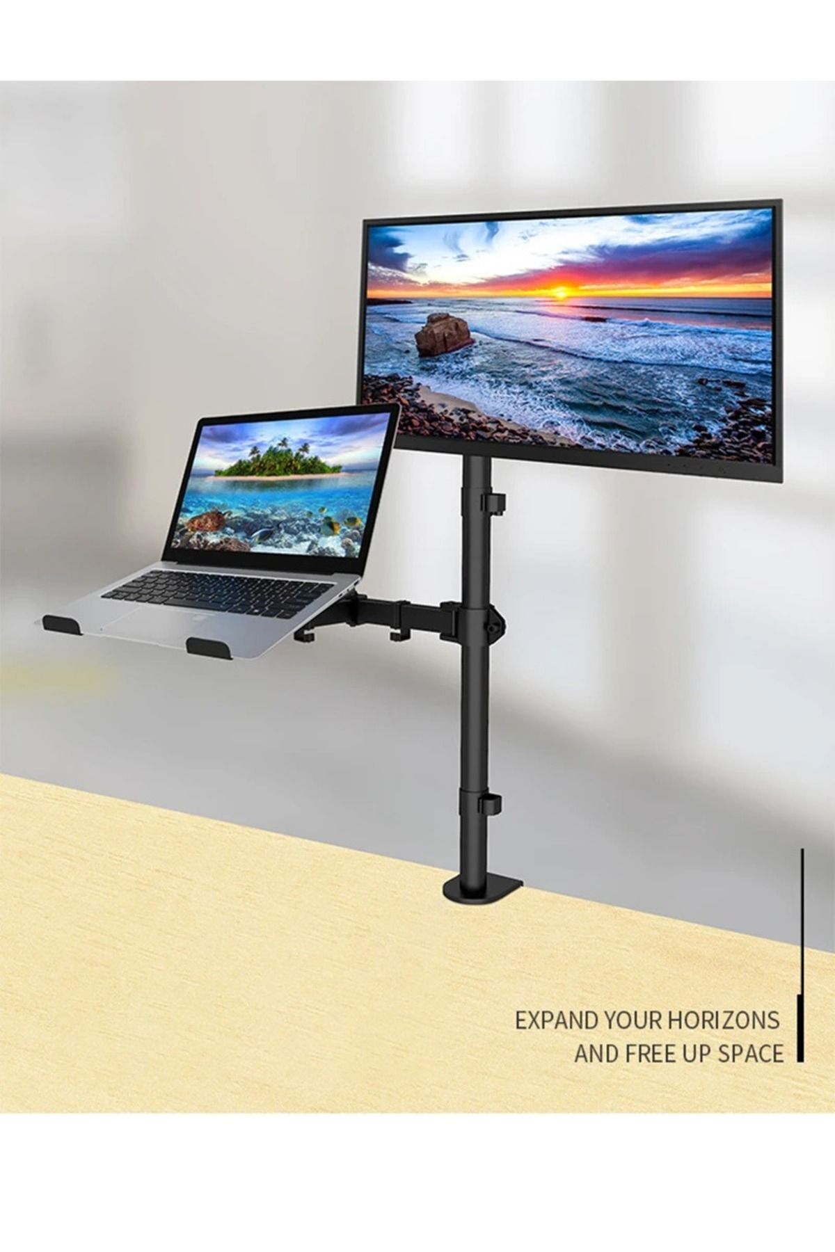 Ergonomik Çift Kol Monitör Laptop Tutucu 360° Dönen 10-32 Mönitör Tutucu 12-17 Laptop Standı